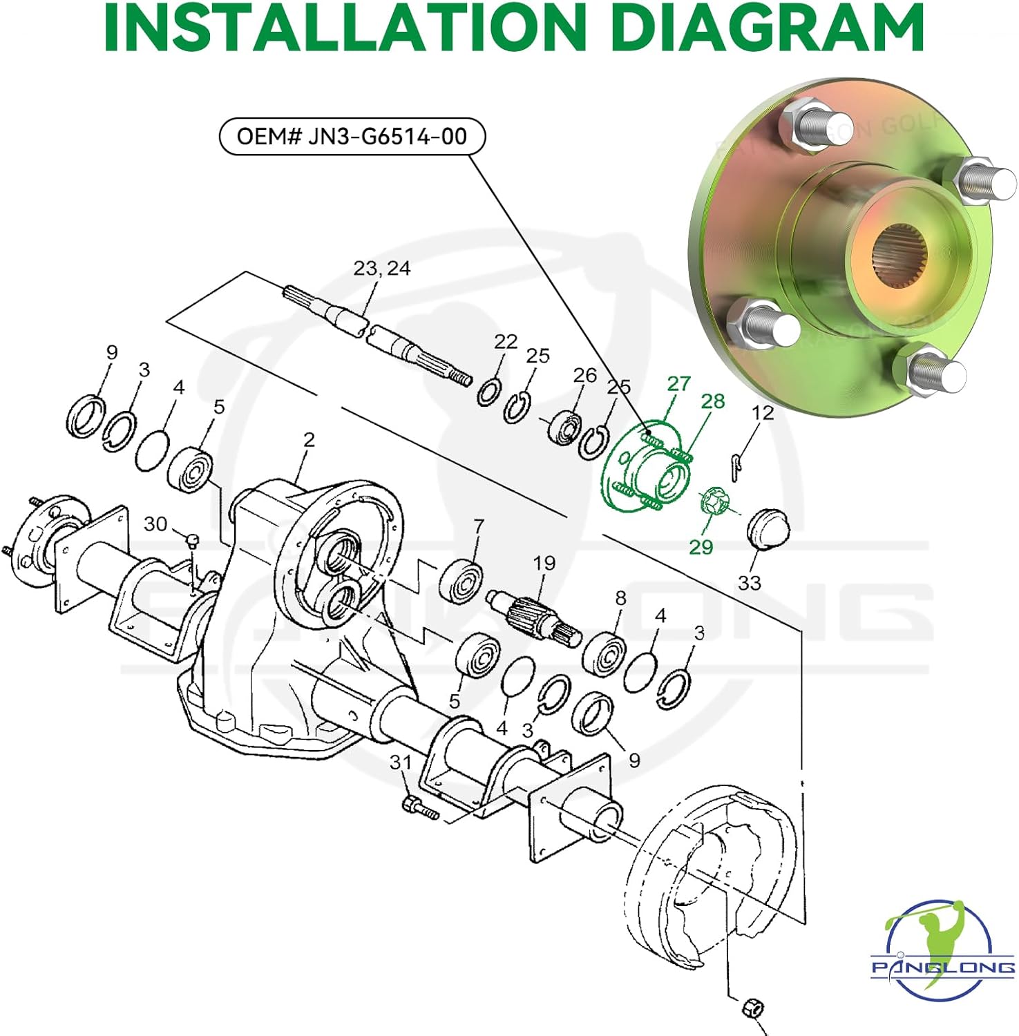 yamaha golf cart wheel hub