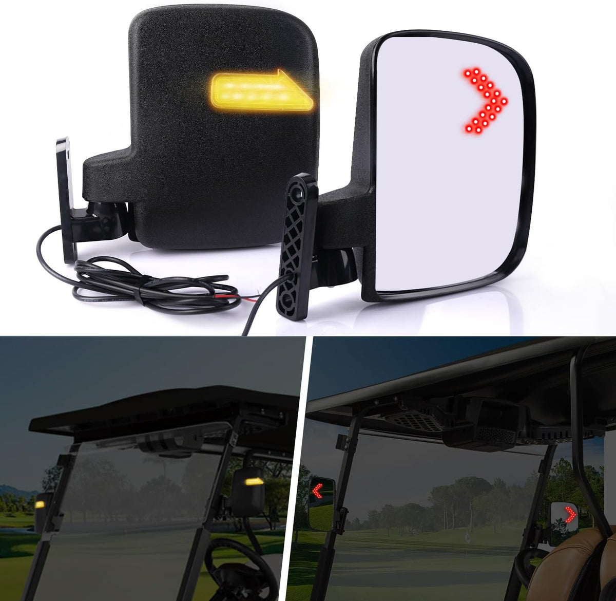 Universal Golf Cart Side Rear View Mirror with Turn Signal