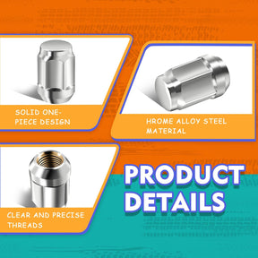 Golf Cart Wheel Lug Nut Kit for EZGO, Club Car, 1/2-20 Size 16 Packs Chrome/Silver