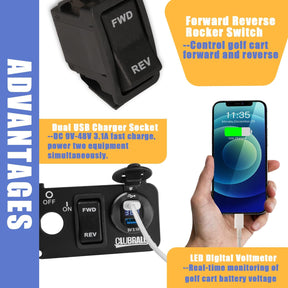 EZGO Forward Reverse Switch Console w/Dual USB & Voltmeter - Fits TXT/Medalist/PDS |Drive-up
