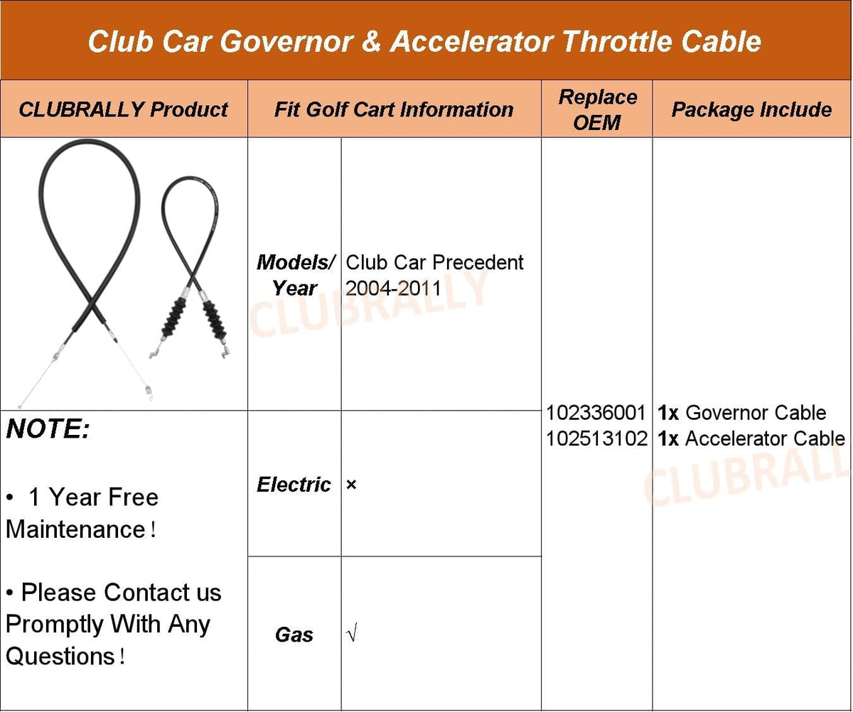 Precedent 2004-2011 Governor & Accelerator Throttle Cable for Club Car | DRIVE UP