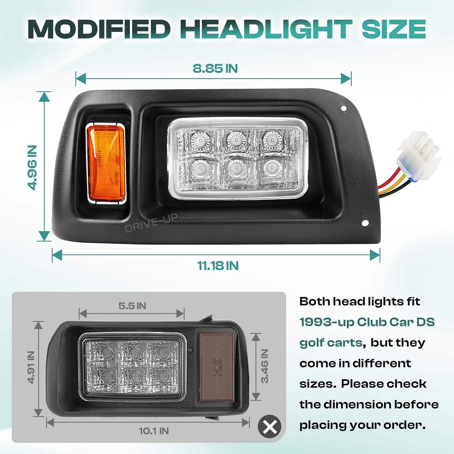 Golf Cart LED Headlights for Club Car DS 1993-Up Models 12 Volt Modified Headlight | DRIVE UP