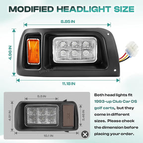 Golf Cart LED Headlights for Club Car DS 1993-Up Models 12 Volt Modified Headlight | DRIVE UP
