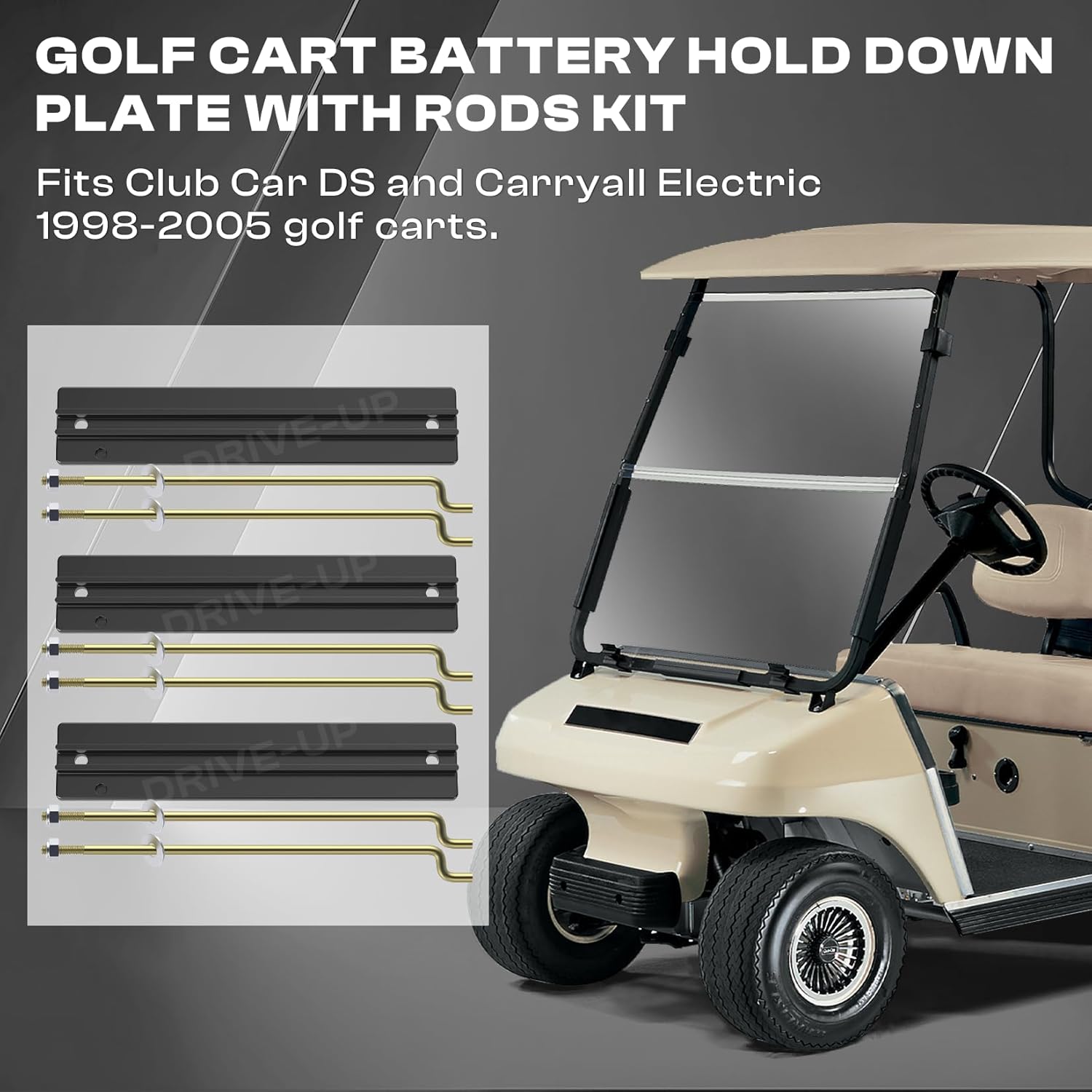Golf Cart Battery Hold Down Plate with Rods