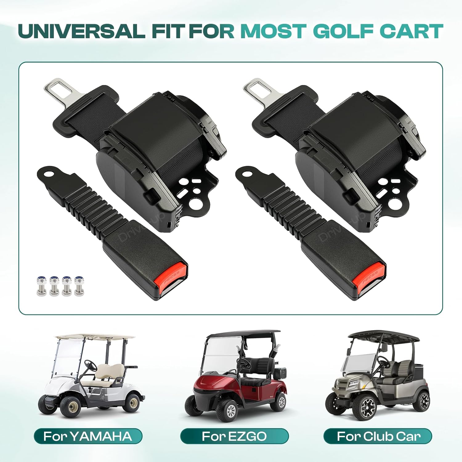78.74 Inches Extra-Long Retractable Seat Belt Set for Golf Carts