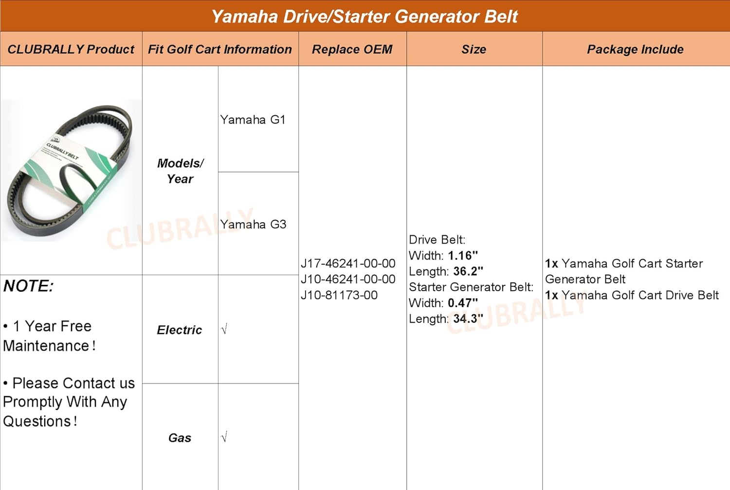 Yamaha golf cart drive belt and starter belt