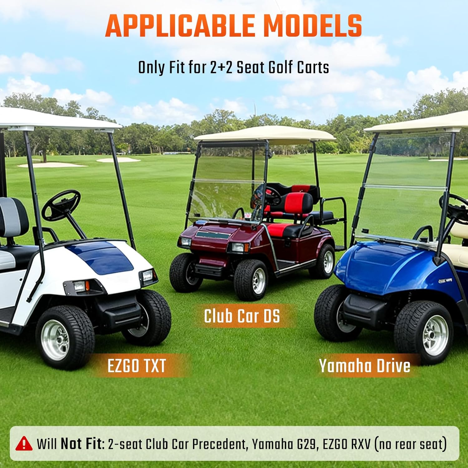 42-Inch Golf Cart Retractable Seat Belt Kit with Brackets for 2+2 Golf Carts