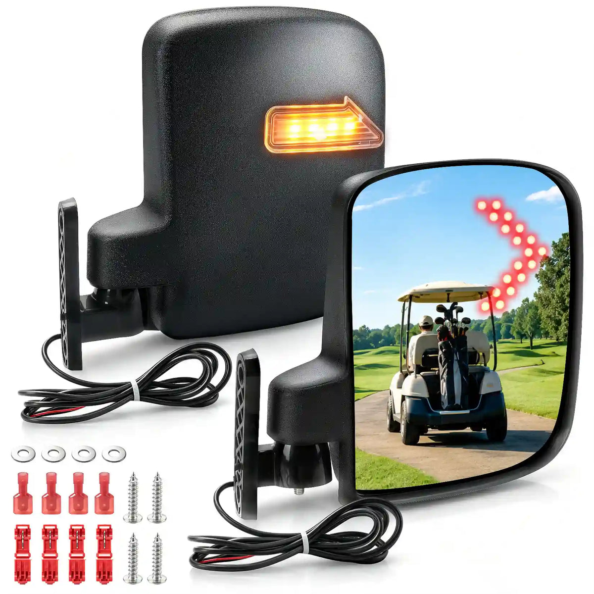 Universal Golf Cart Side Rear View Mirror with Turn Signal