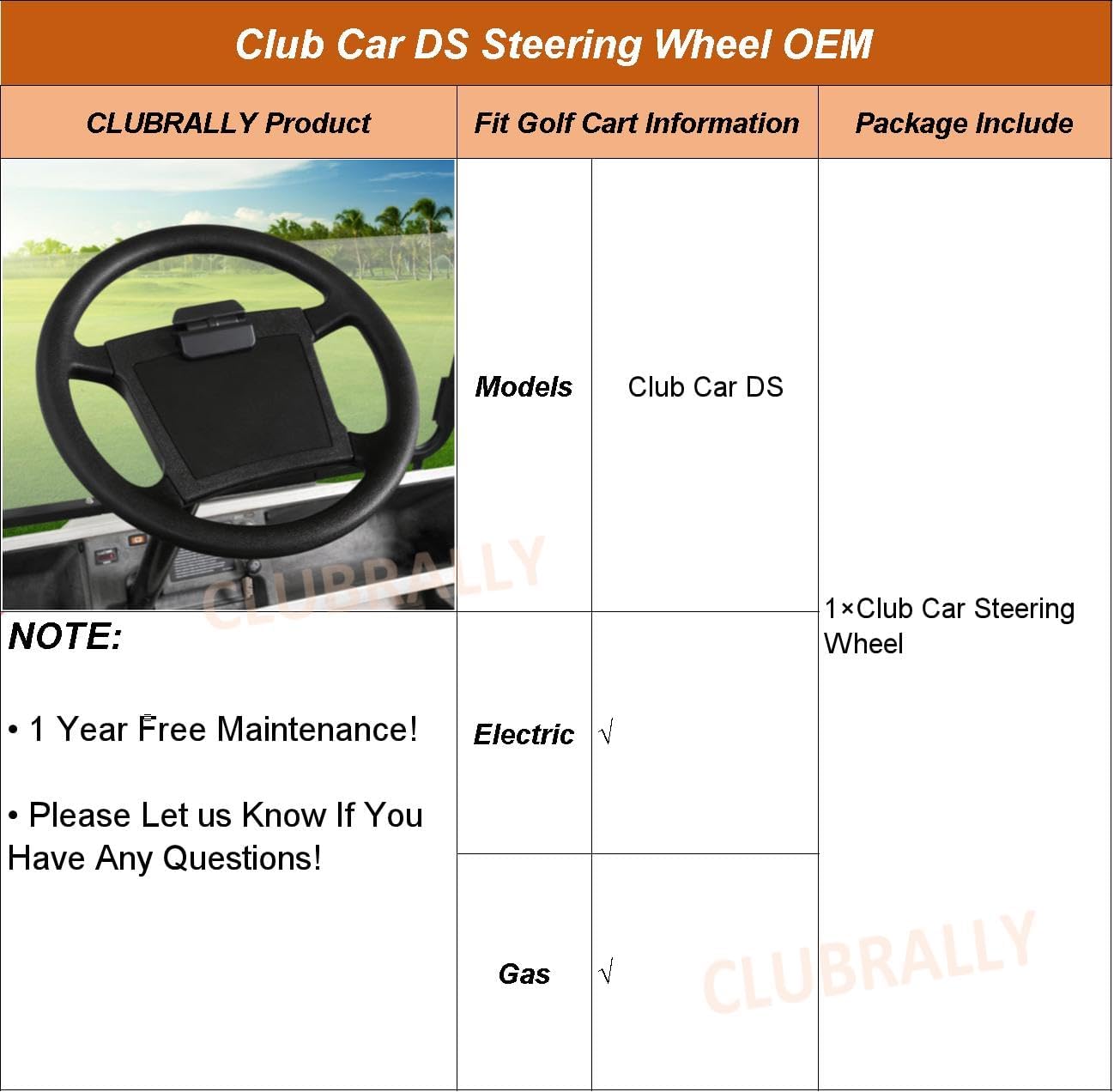 Club Car DS Steering Wheel OEM, 13.77" Anti-Slip Golf Cart Steering Wheel for Club Car DS | Drive-up