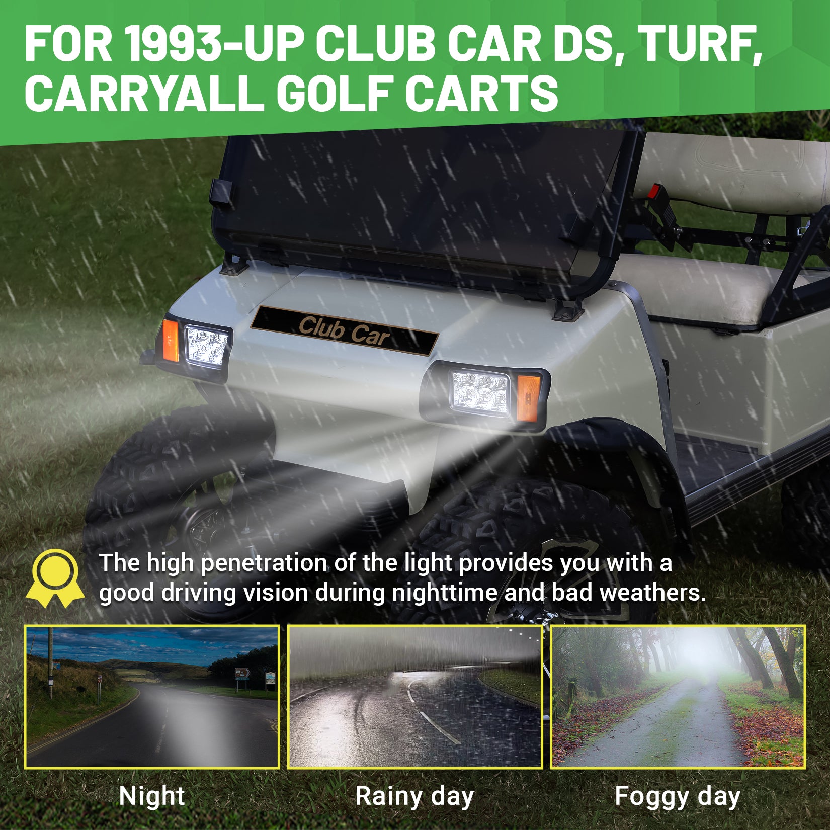 Club Car DS Led Head Light Kit Headlight and Tail Light Assembly