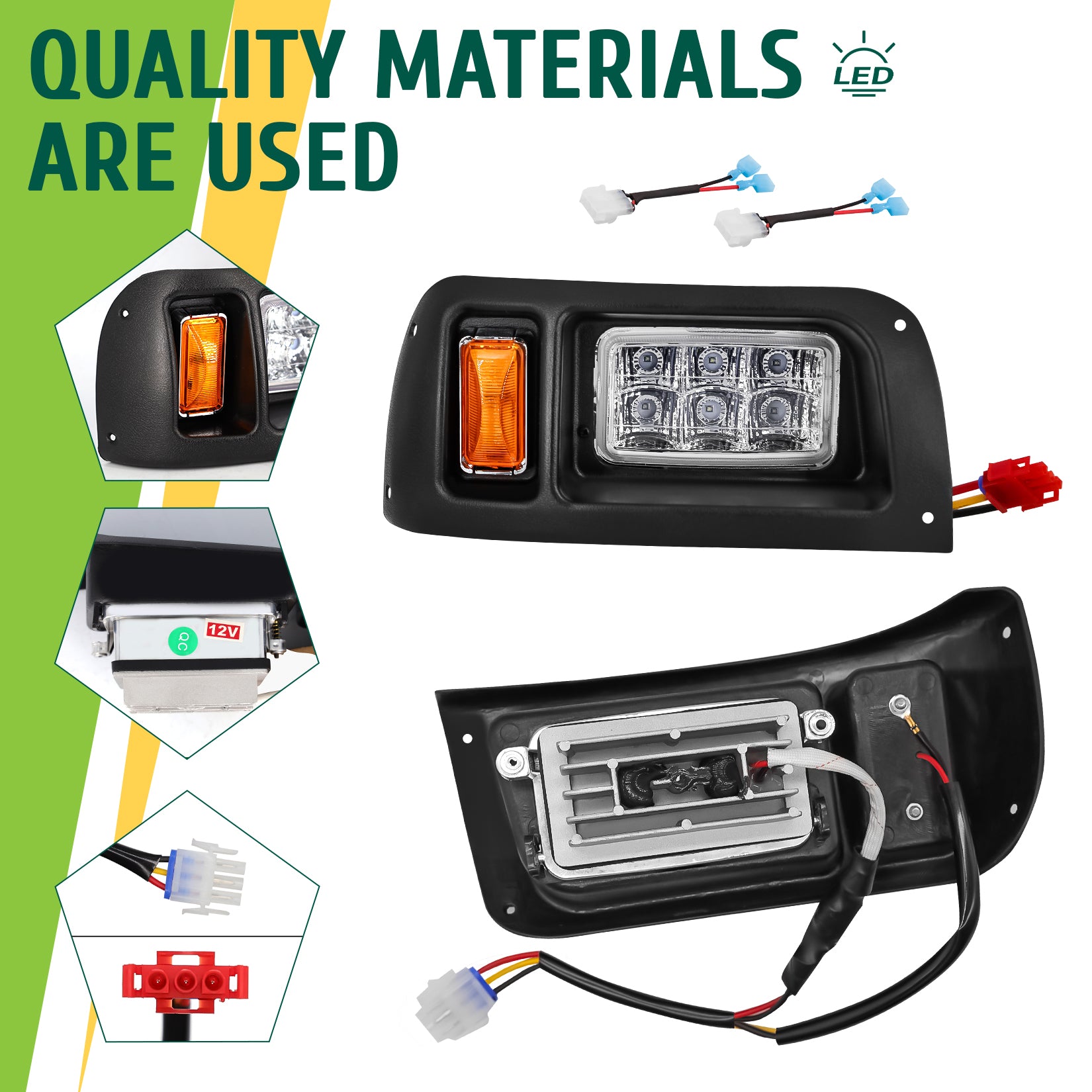 Golf Cart LED Headlights for Club Car DS 1993-Up Models 12 Volt Headlight OEM 101988002 101988001 |Drive-up