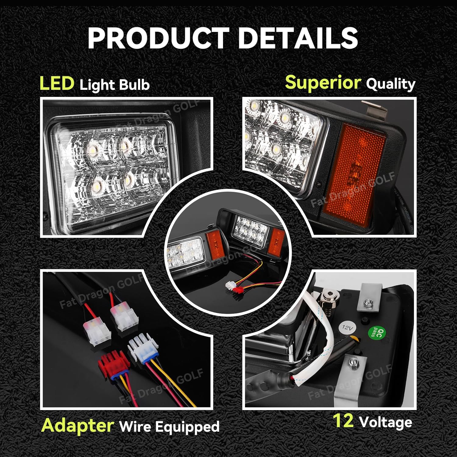 Club Car DS LED Headlight Kit with Adapter Wire, Factory Style LED Headlight Suitable for 1993-Up 12 Volt Club Car DS, Replace OEM 101988002 101988001