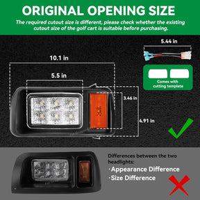 Club Car DS LED Headlight Kit with Adapter Wire, Factory Style LED Headlight Suitable for 1993-Up 12 Volt Club Car DS, Replace OEM 101988002 101988001