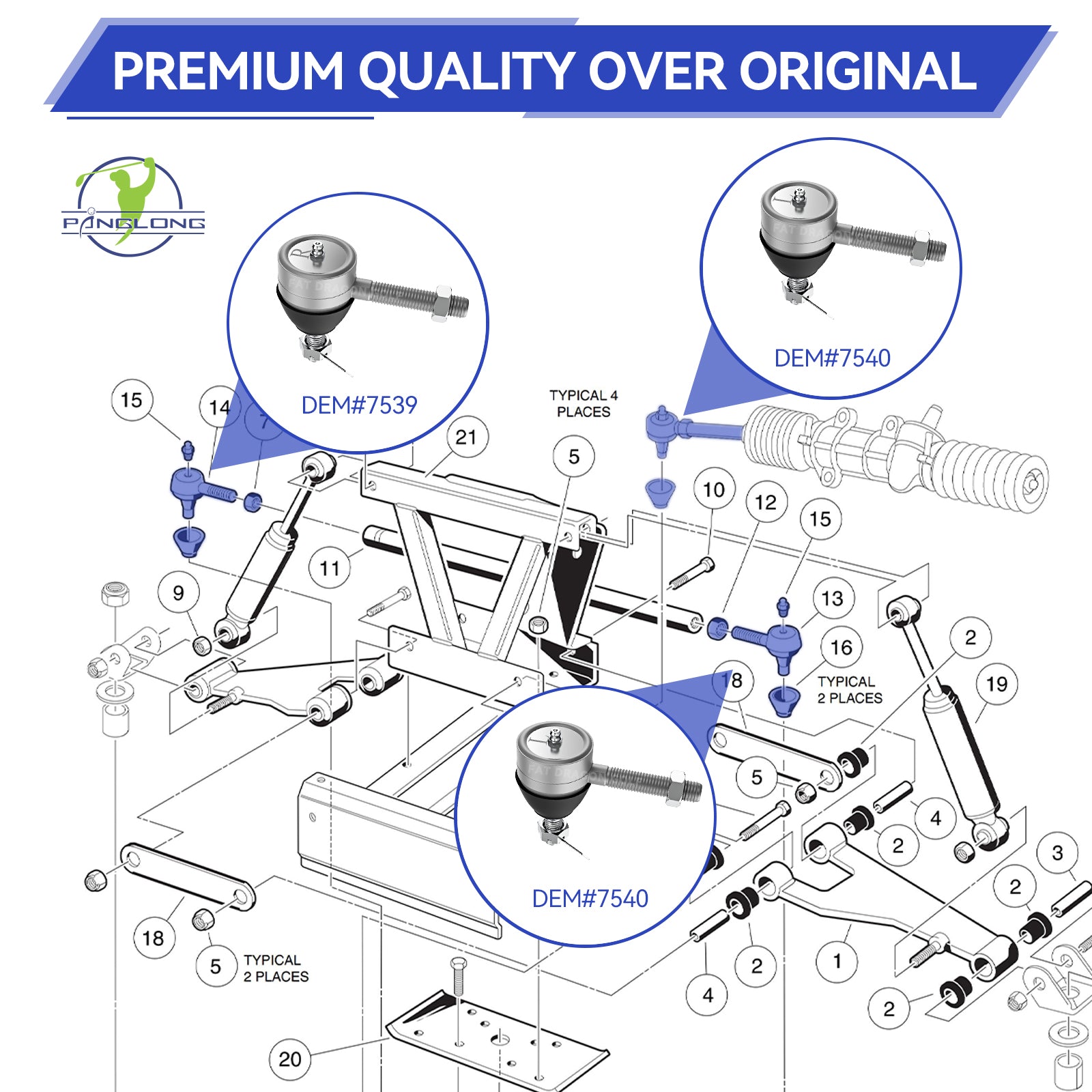 Golf Cart Ball Joint Kit-Club Car DS Tie Rod End Set of 3, Club Car DS Tie Rod End with Grease Fitting |Drive-up