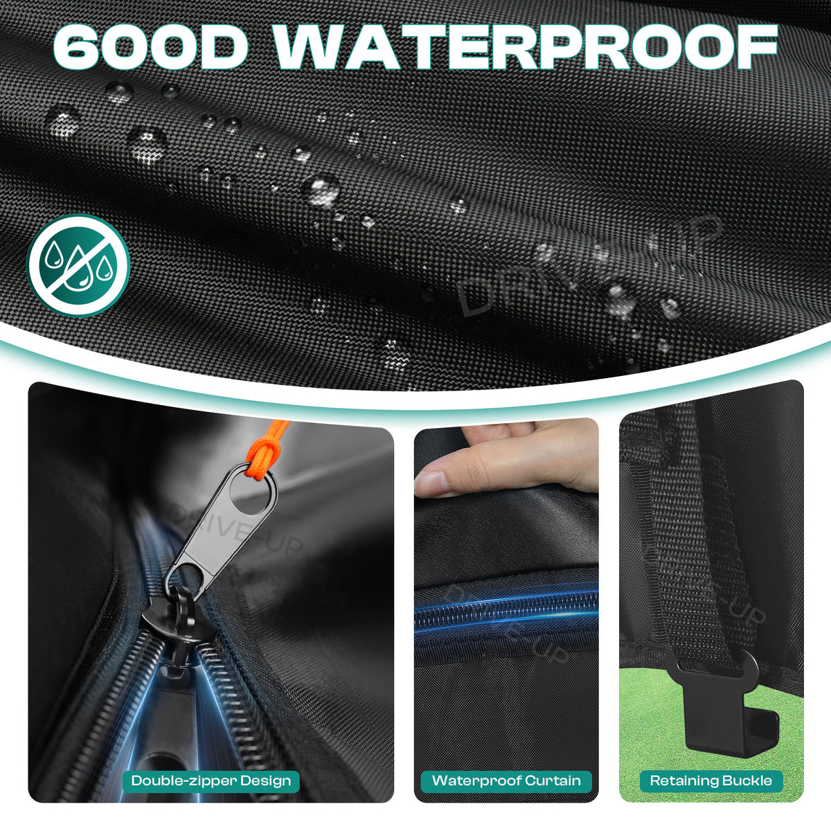 Club Car Driving Enclosure for 4 Passenger DS, 600D Golf Cart Rain Cover with Zipper Door & 4-Sided Clear Window |Drive-up