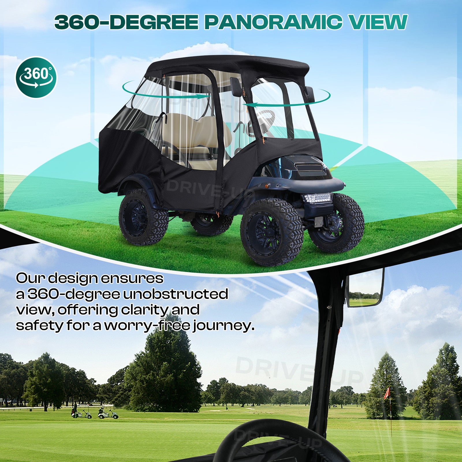 Club Car Precedent Enclosure Fits for 4 Passengers, 600D Golf Cart Driving Cover with Zippered Doors&4-Sided Clear Window |Drive-up
