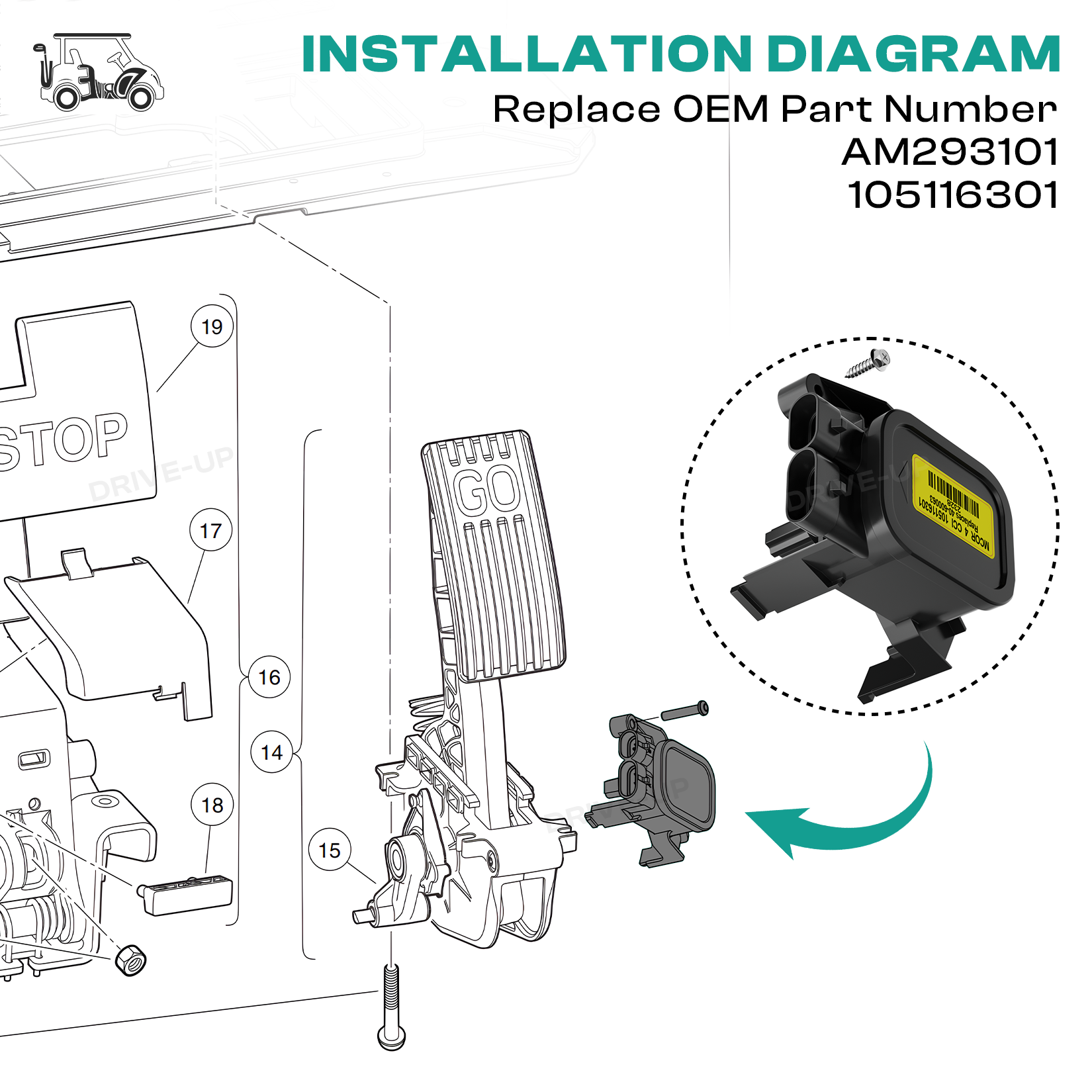 MCOR 4 Conversion Throttle Potentiometer-Fits Club Car DS/Carryall/Tempo - AM293101, 105116301 (MCOR 4 Throttle Potentiometer) |Drive-up