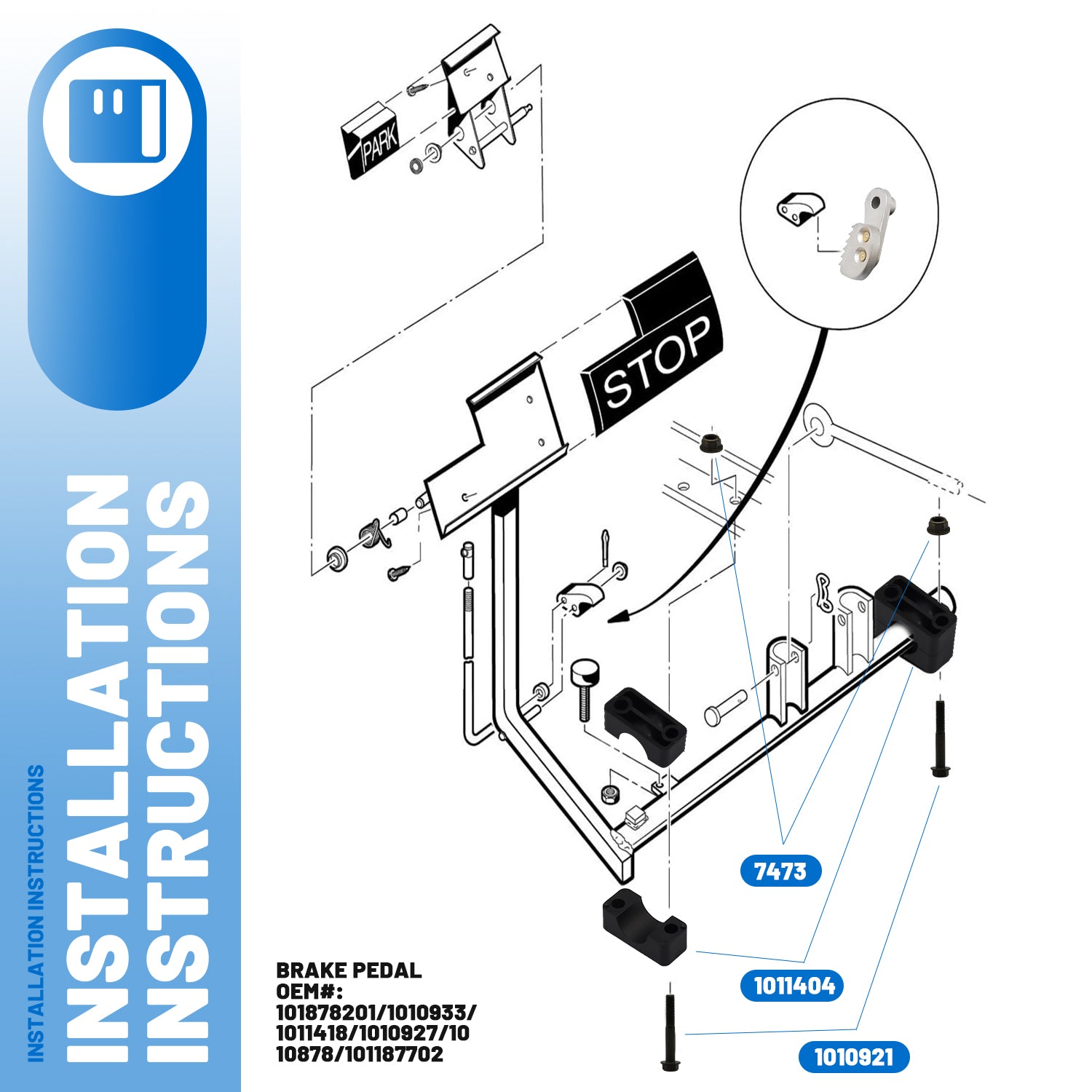 1998-UP DS Golf Cart Brake Pedal Repair Kit, Contains Brake Latch kit and mounting kit, Suitable to Club Car DS Electric & Gas Golf Cart, OEM #101878201/ 1010933, 1011402, 1010921, 7473