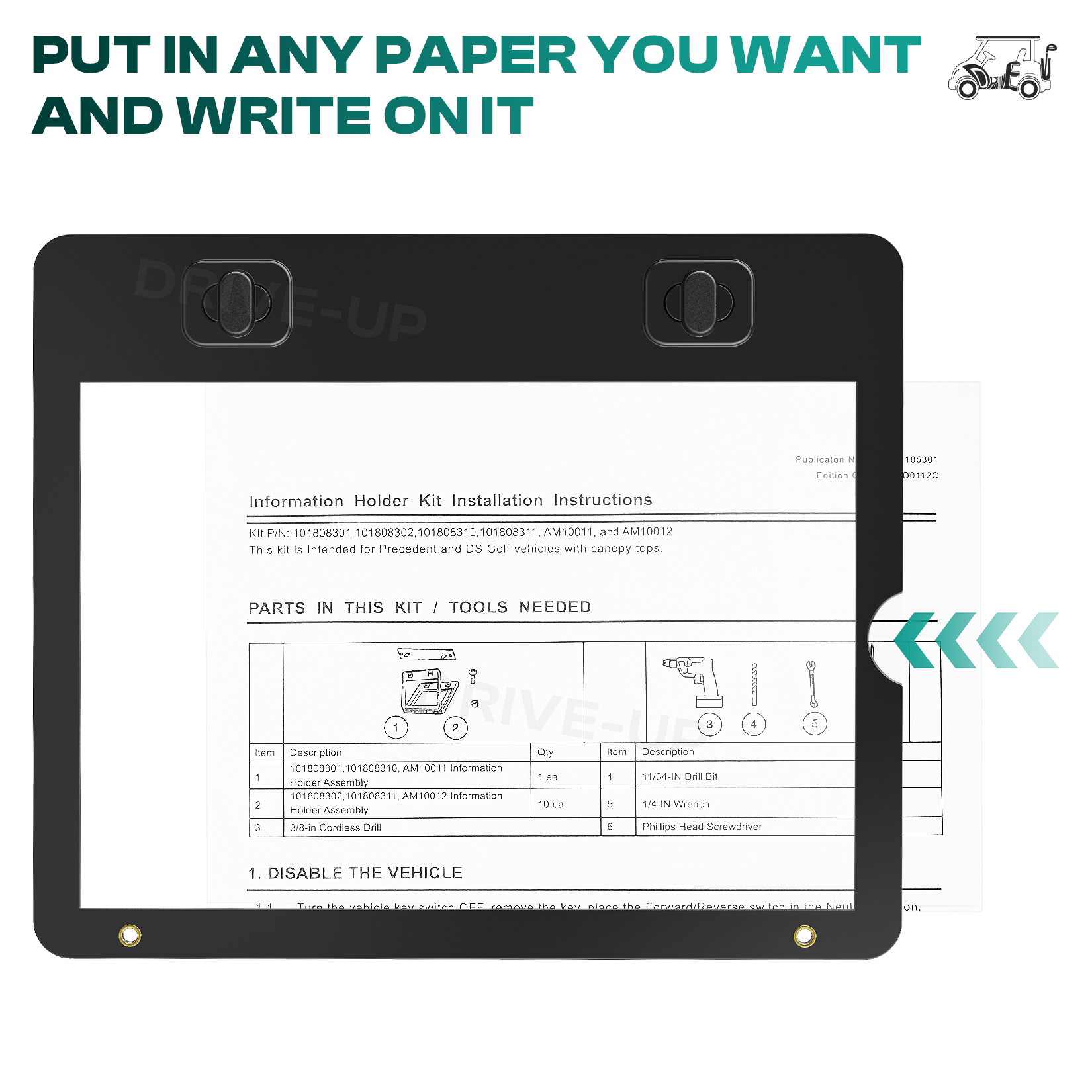 Golf Cart Black Deluxe Message Holder for Club Car | Drive-up