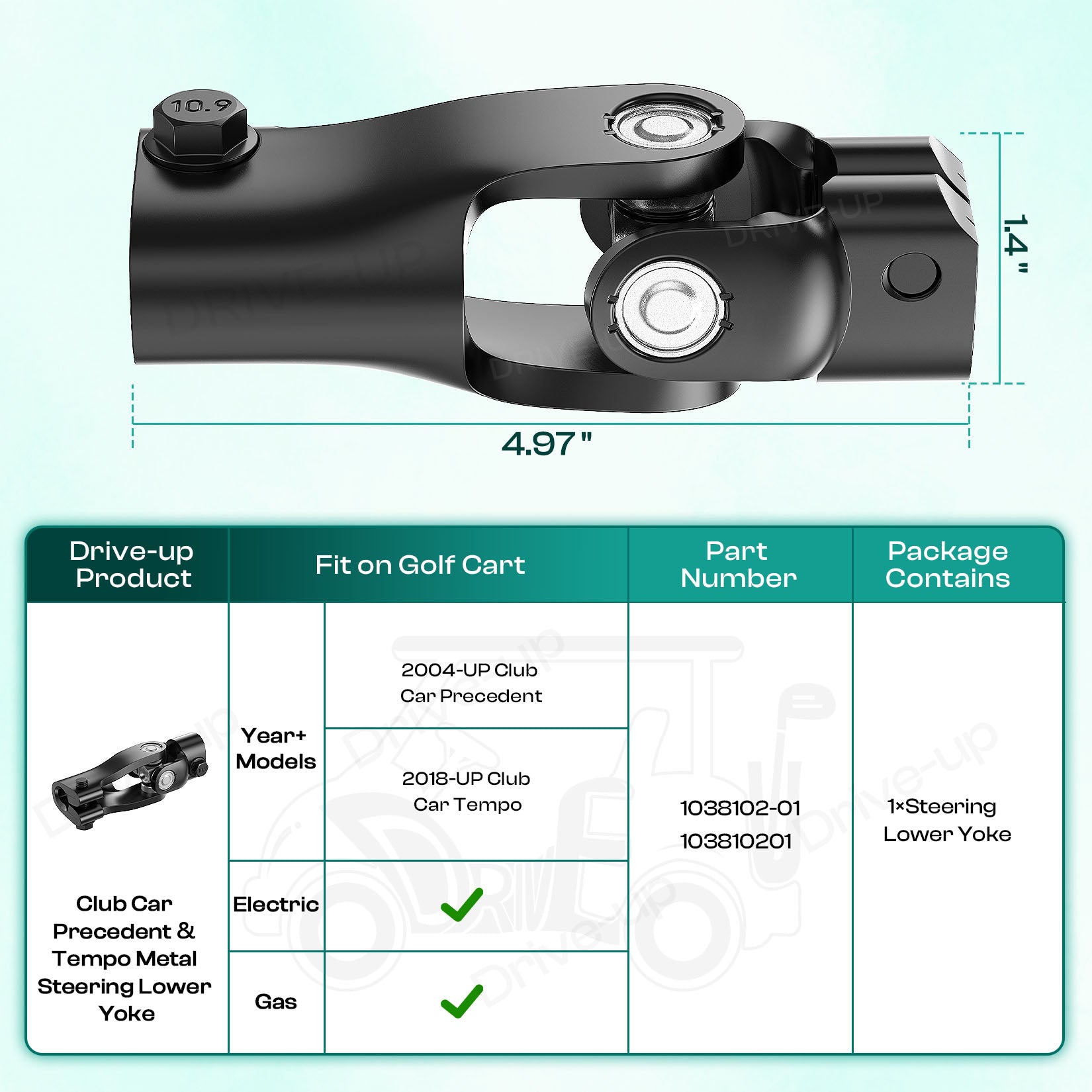 Golf Cart Metal Steering Lower Yoke for Club Car Precedent & Tempo | Drive-up