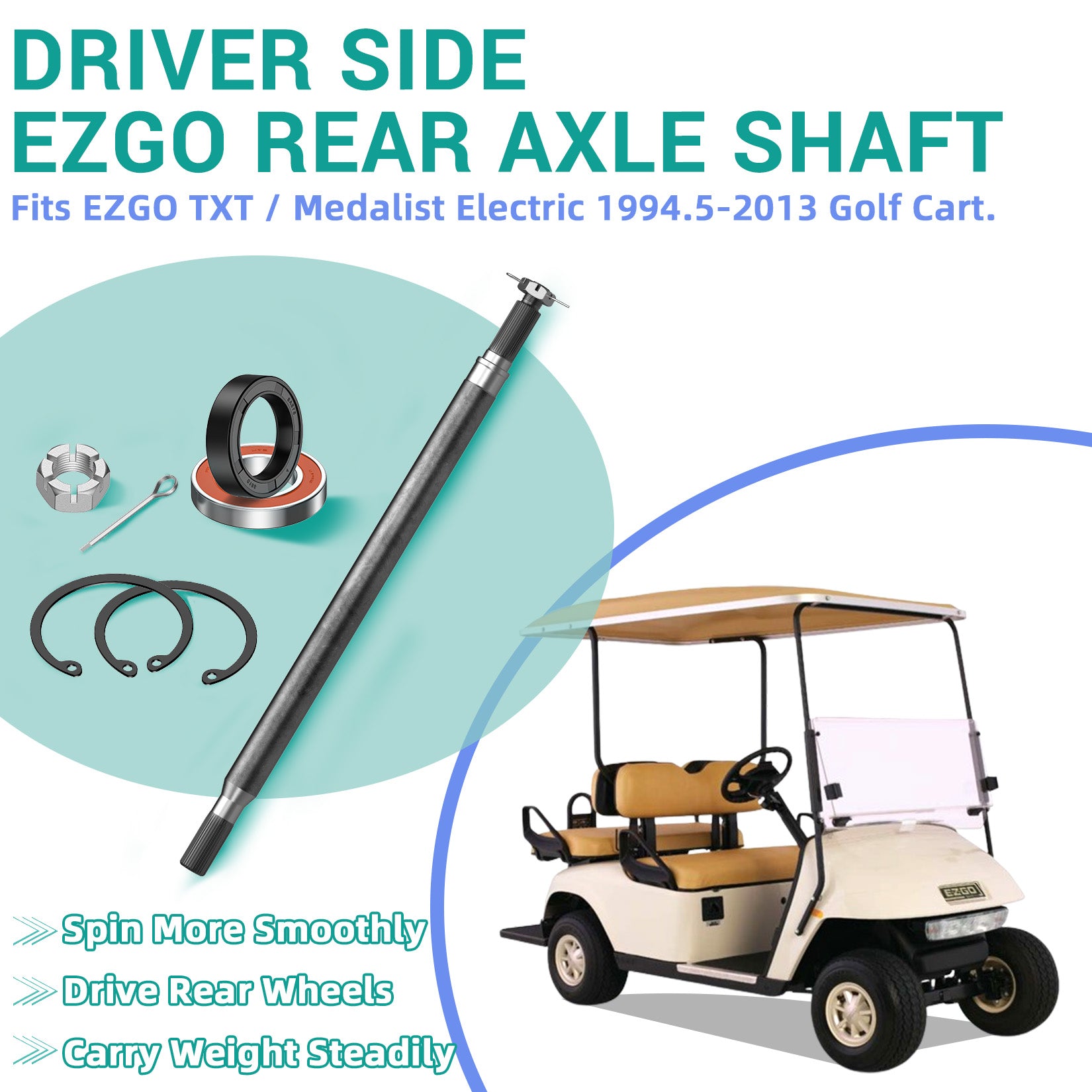 EZGO TXT Rear Splined Axle for Electric Golf Cart 1994-2013 Driver Side, 20377-G11 |Drive-up