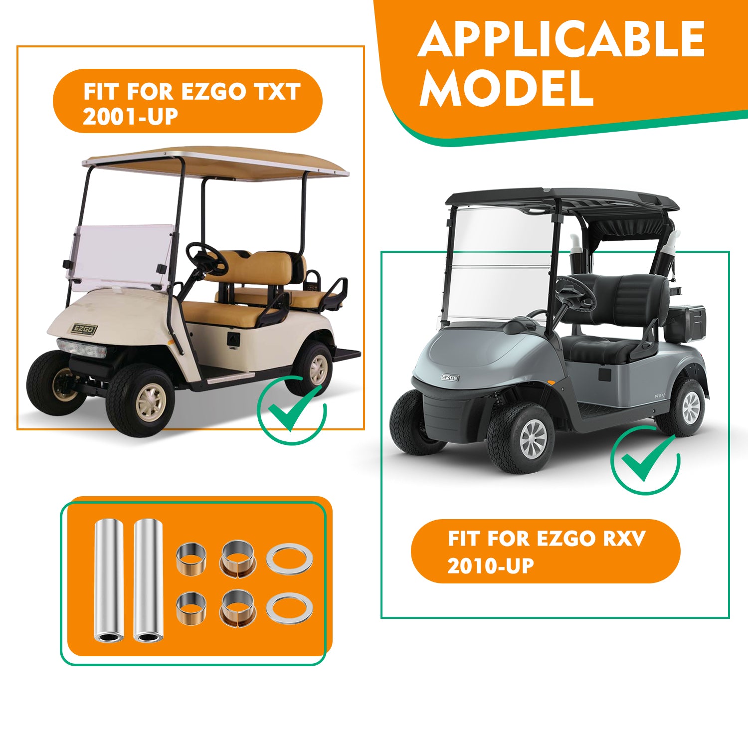 EZGO TXT RXV Bushing Spindle King Pin Tube Kit | Drive-up