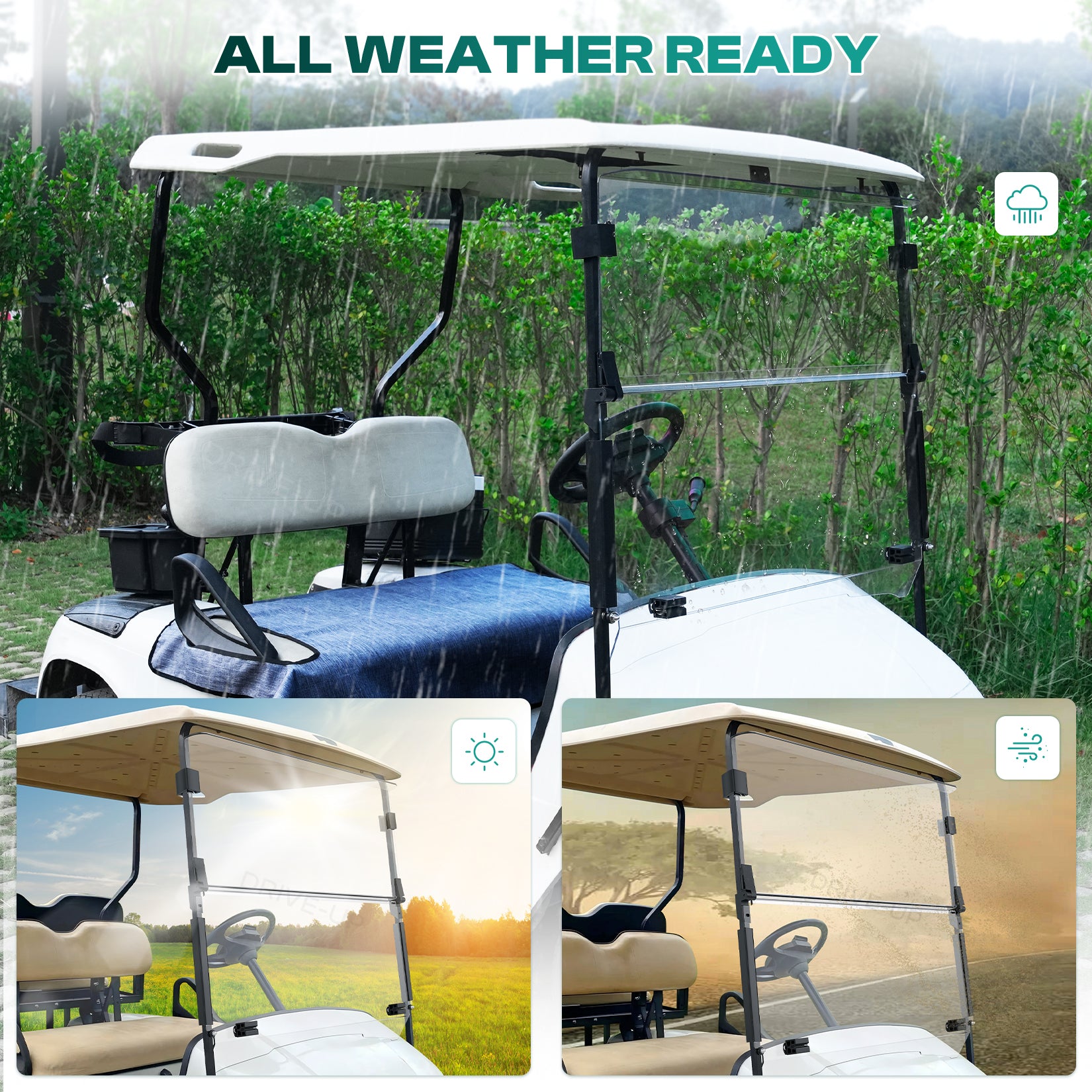 Golf Cart EZGO TXT Windshield For DCS, PDS 1995-2013 G&E Models, Clear Down Windshield Foldable Anti-UV Protection and Impact Resistant |Drive-up