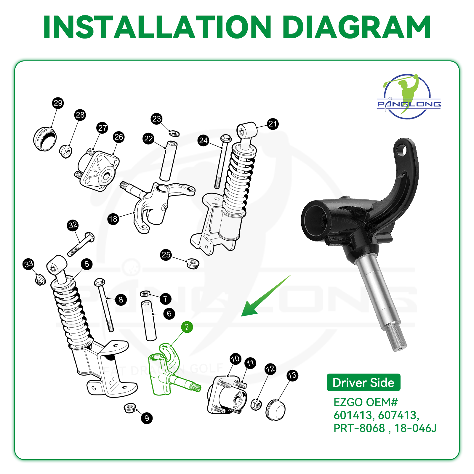 EZGO RXV Golf Cart Driver Spindle Assembly-Front Spindle Left |Drive-up