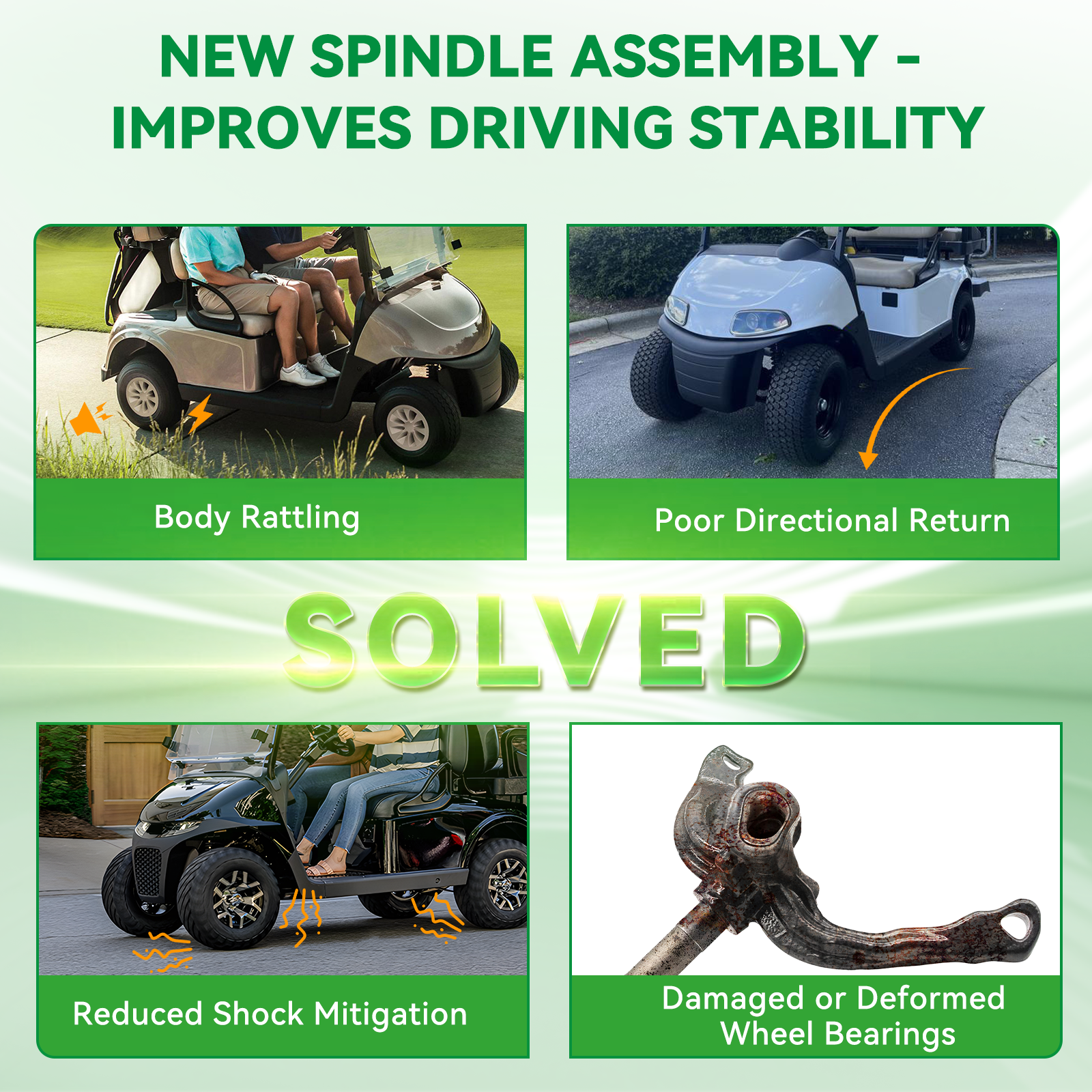 EZGO RXV Golf Cart Passenger Spindle Assembly-Front Spindle Right |Drive-up