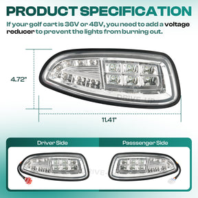 Golf Cart LED Headlights For EZGO RXV 2008-2015 G&E Models, OEM 607439-1, 607438-1 |Drive-up