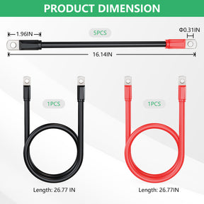 Golf Cart Battery Cables Wiring Kit for EZGO TXT 1994 & UP 36 & 48 Volt with 4 Gauge 7 PC AC/DC Wire Golf Cart Battery Cable Set