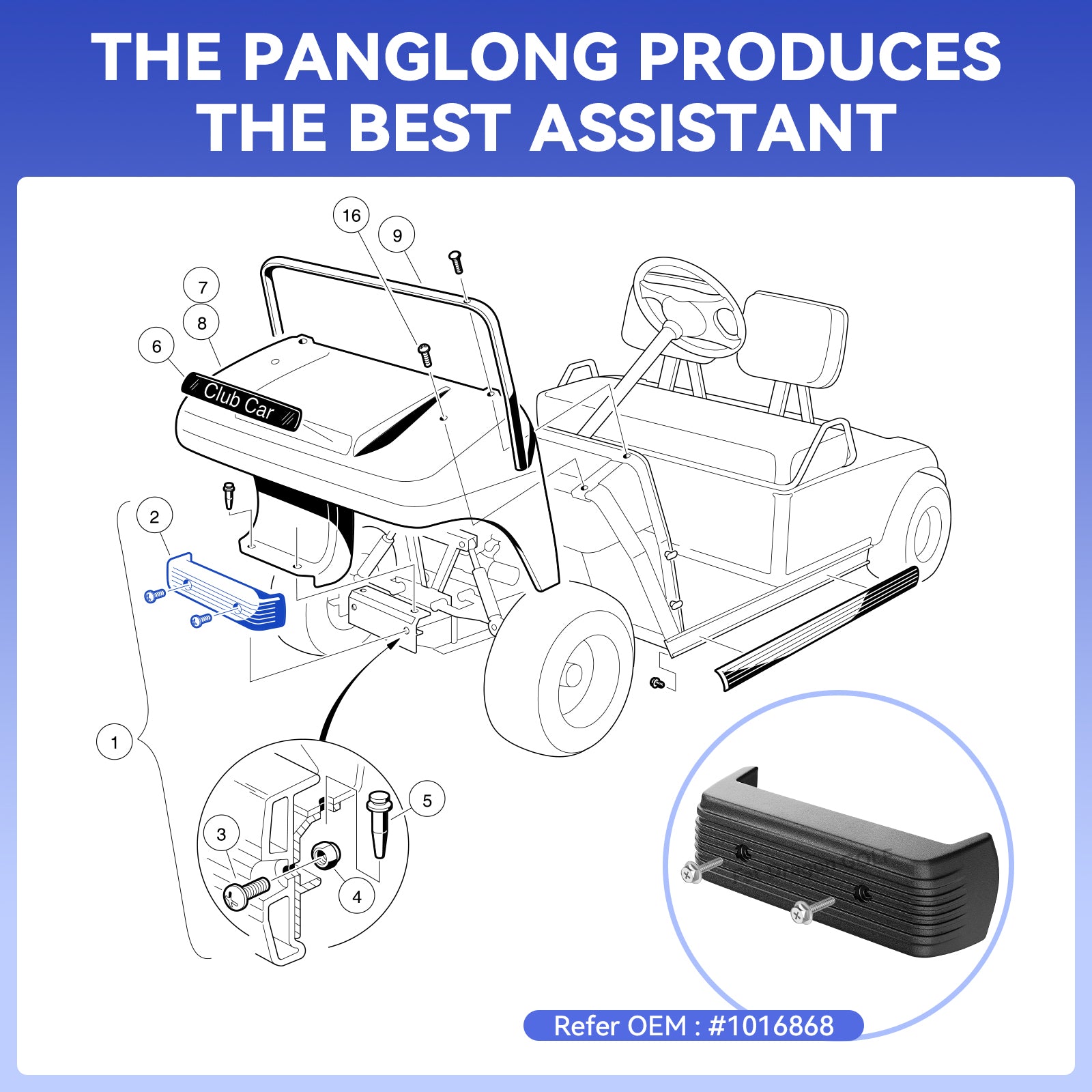Club Car DS Front Bumper, Suitable for 1993-up Club Car DS, Club Car DS Front Bumper Replace OEM# 1016868 |Drive-up
