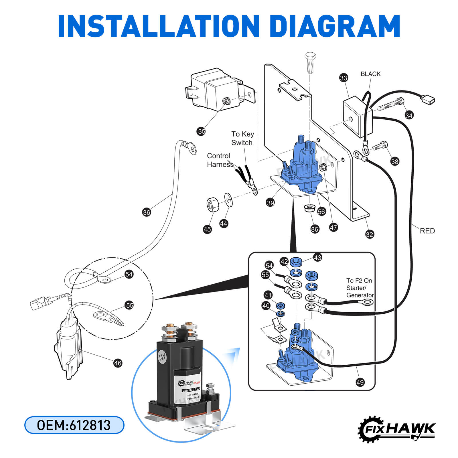 14V 4 Terminal Golf Cart Solenoid for EZGO
