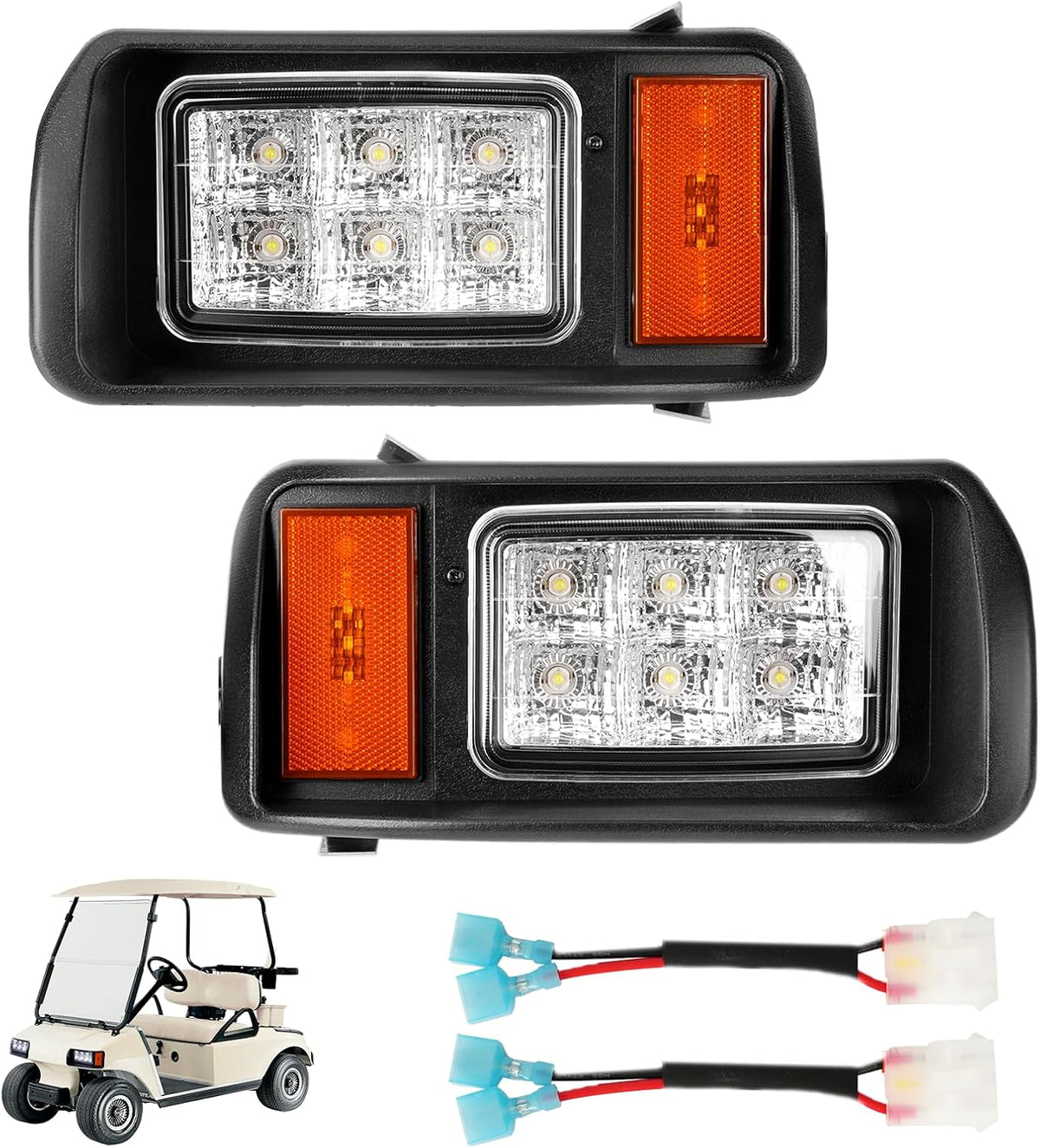 Club Car DS LED Headlight Kit with Adapter Wire, Factory Style LED Headlight Suitable for 1993-Up 12 Volt Club Car DS, Replace OEM 101988002 101988001