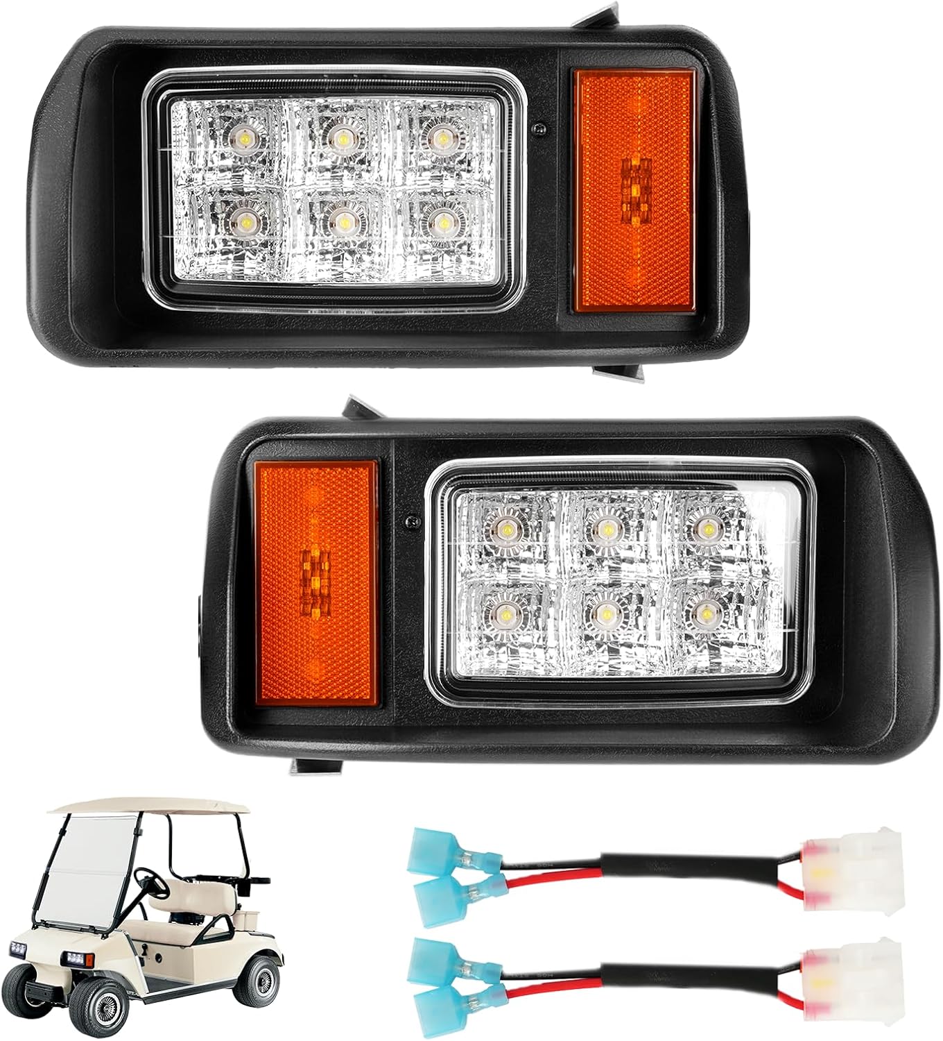 Club Car DS LED Headlight Kit with Adapter Wire, Factory Style LED Headlight Suitable for 1993-Up 12 Volt Club Car DS, Replace OEM 101988002 101988001