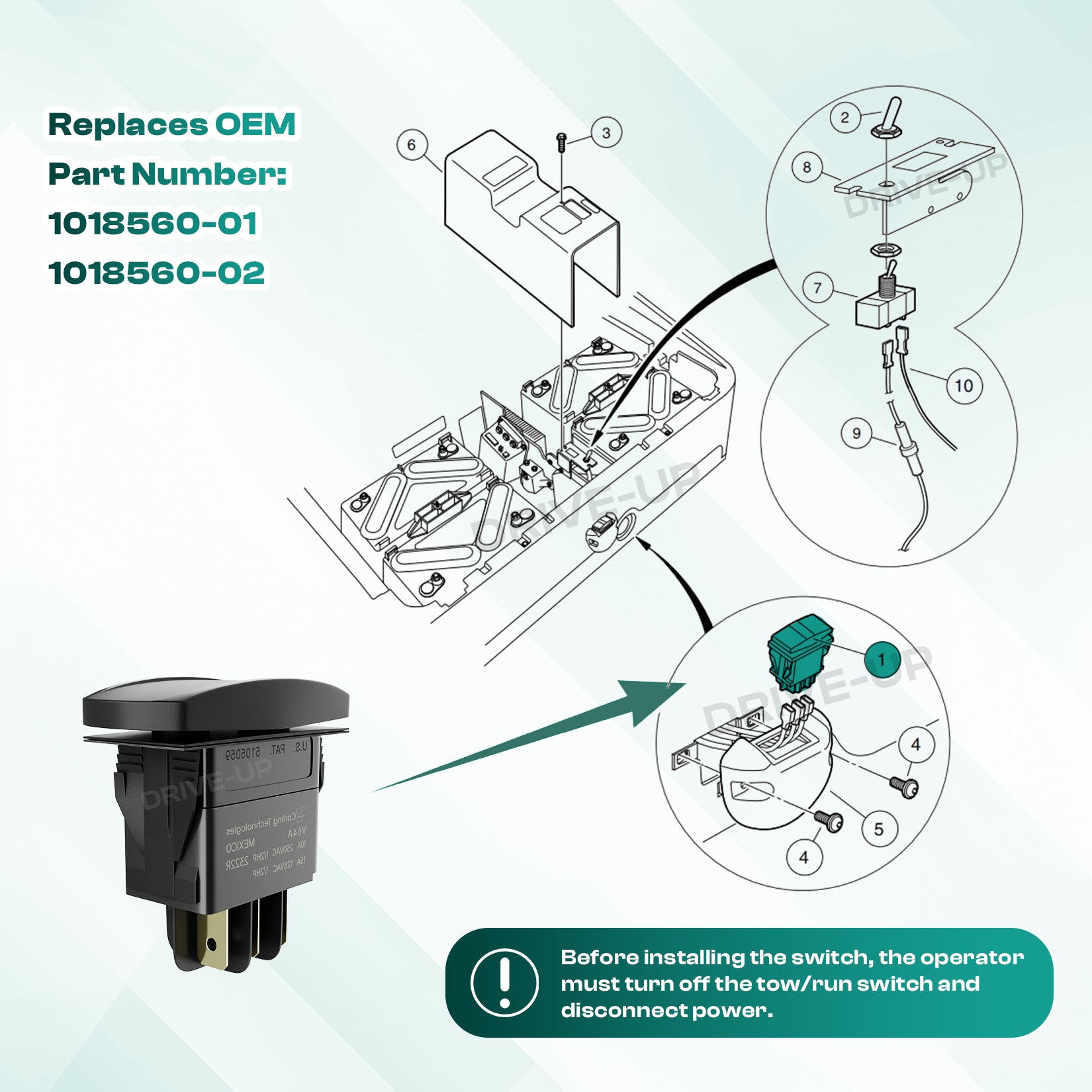 Foward Reverse Switch Compatible with Club Car DS, Precedent 1996-Up 48V E Golf Cart PowerDrive Plus and Tempo 2018-Up |Drive-up