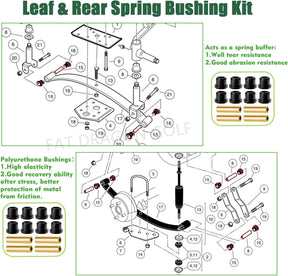 Panglong Front Lower Spring+Rear Leaf Spring+Upper A Arm Suspension for Club Car DS Polyurethane Bushings and Sleeves Kits Fit 1992-Up Golf Cart, Replace OEM 1016346 1016349 1016350 1015583 1012303