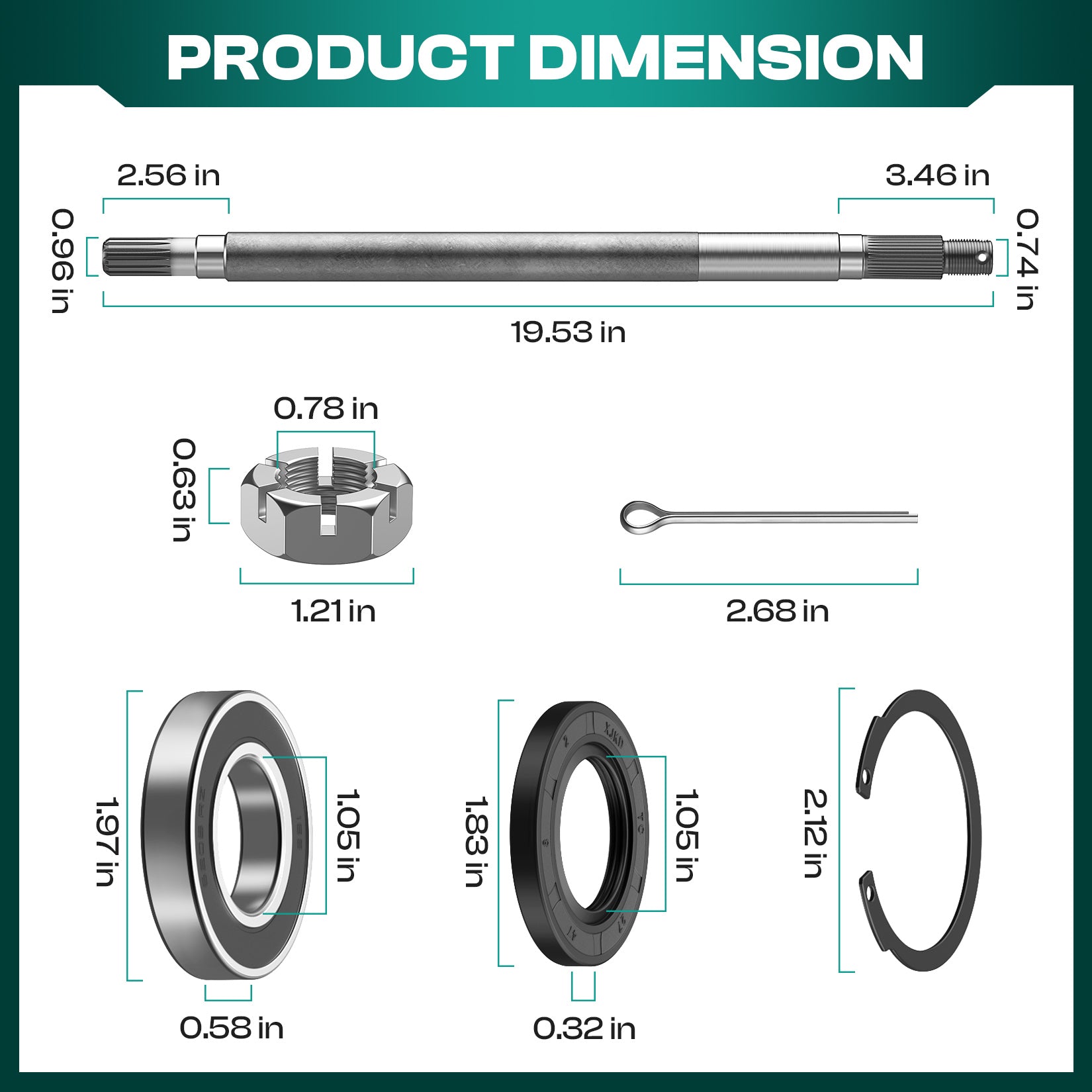 Golf Cart EZGO Rear Axle Shaft with Bearing Seal for 1994.3-2009 Gas, Passenger Side Rear OEM# 72057G01 | Drive-up