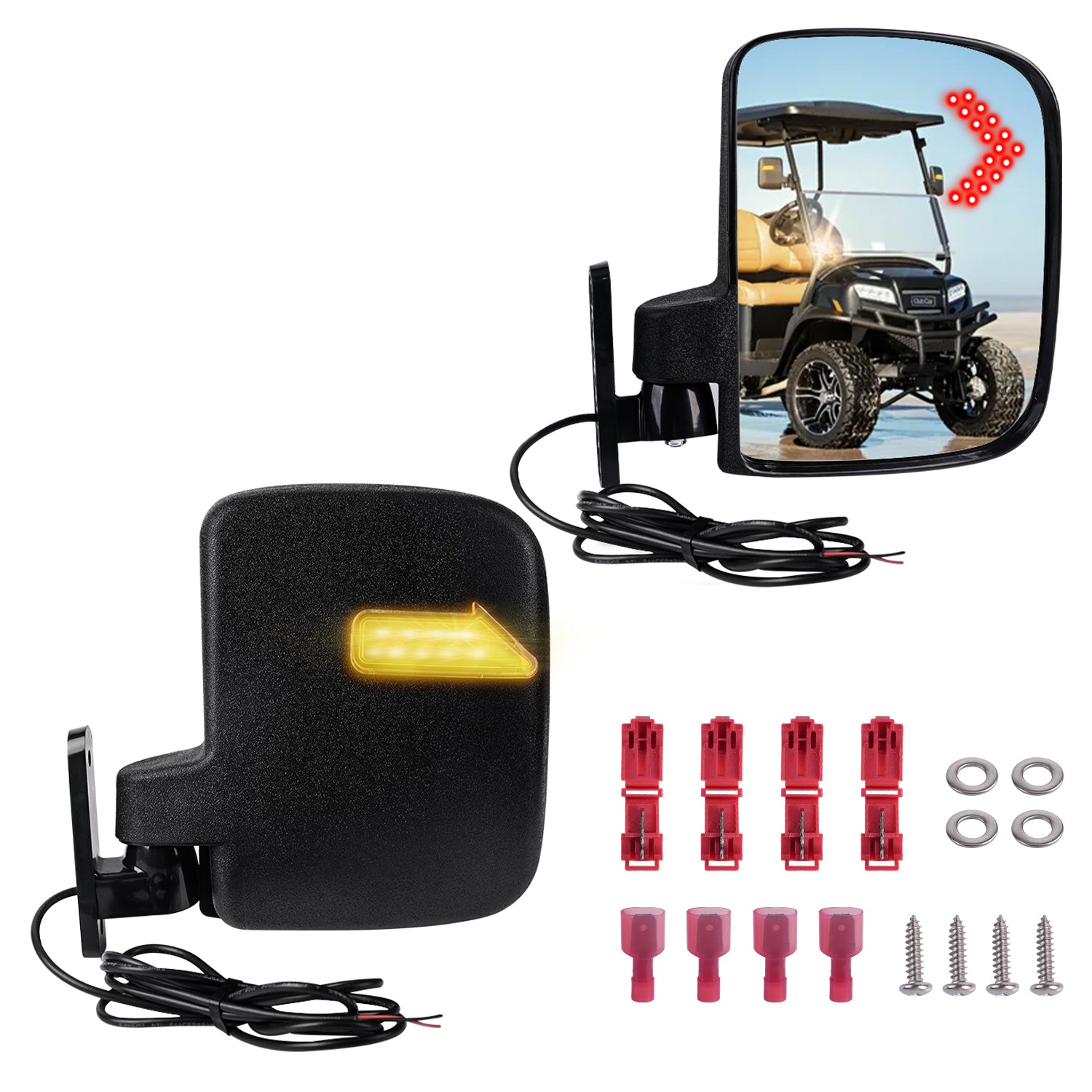 Universal Golf Cart Side Rear View Mirror with Turn Signal for Club Car EZGO Yamaha |Drive-up