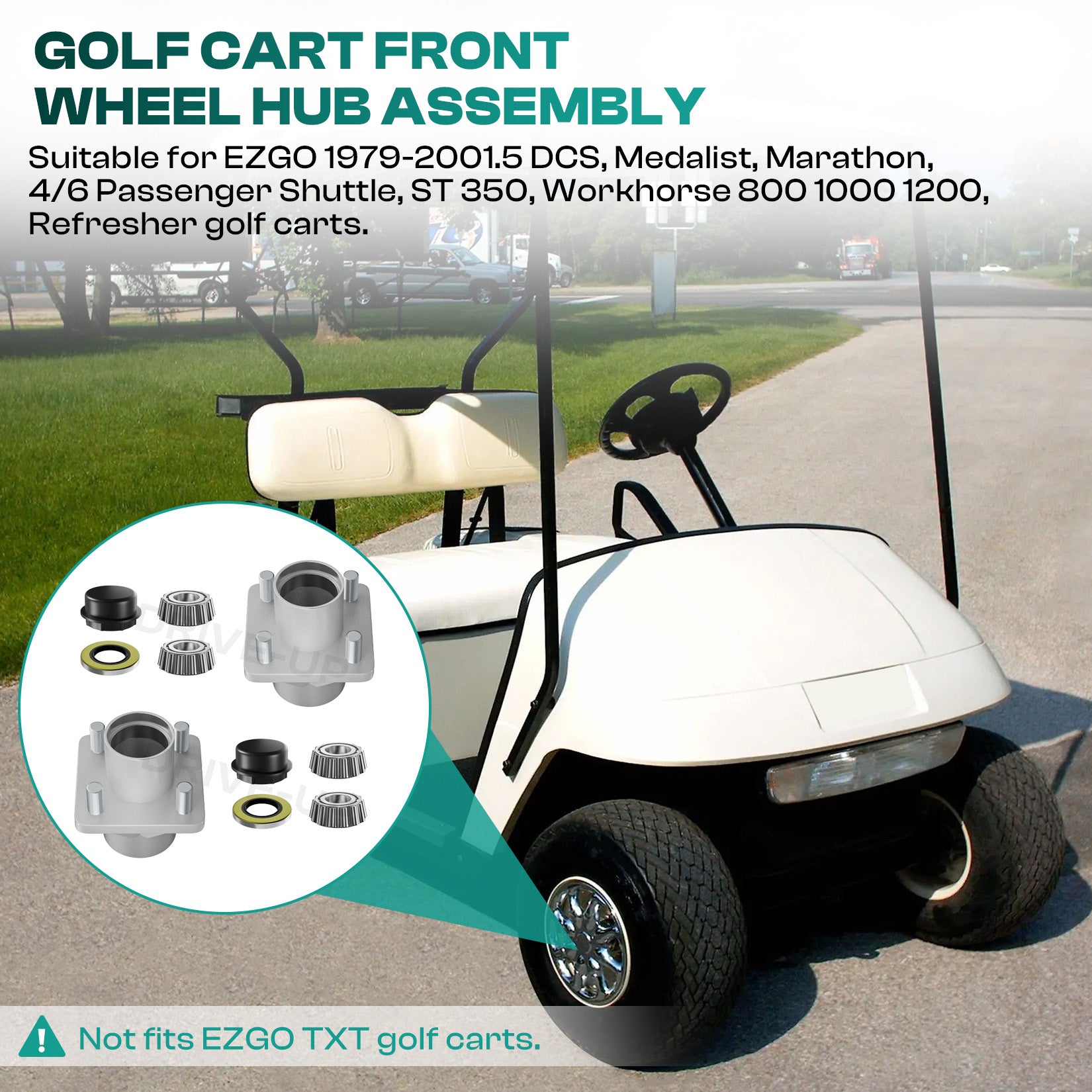 Golf Cart Front Wheel Hub Assembly Suitable for EZGO 1979-2001.5 DCS, Medalist, Marathon, ST 350 and Workhorse, OEM 19058-G2 |Drive-up