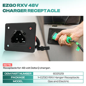 Golf Cart 48V Charger Receptacle for EZGO RXV and Delta-Q Battery EZGO Charging Port with Wires |Drive-up
