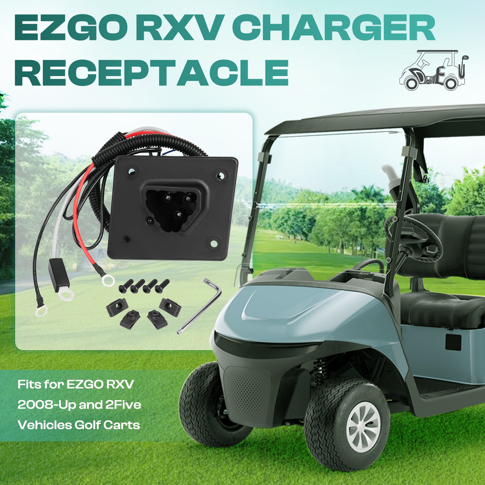 Golf Cart 48V Charger Receptacle for EZGO RXV and Delta-Q Battery EZGO Charging Port with Wires |Drive-up
