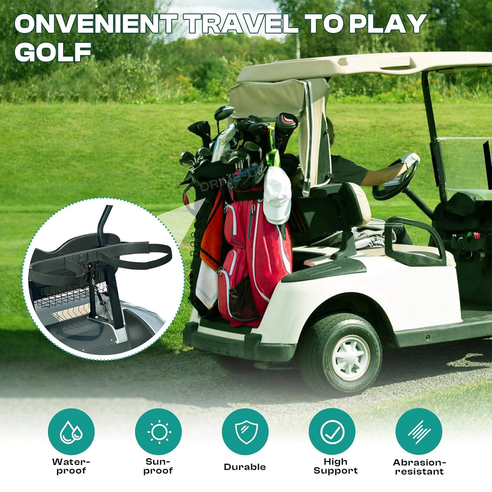 Drive-up Golf Cart Bag Holder Bracket for EZGO TXT 1994-Up Gas and Electric Golf Cart Bag Strap Rack Assembly OEM 71851-G01