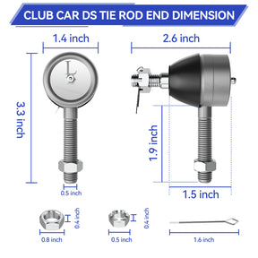 Golf Cart Ball Joint Kit-Club Car DS Tie Rod End Set of 3, Club Car DS Tie Rod End with Grease Fitting |Drive-up