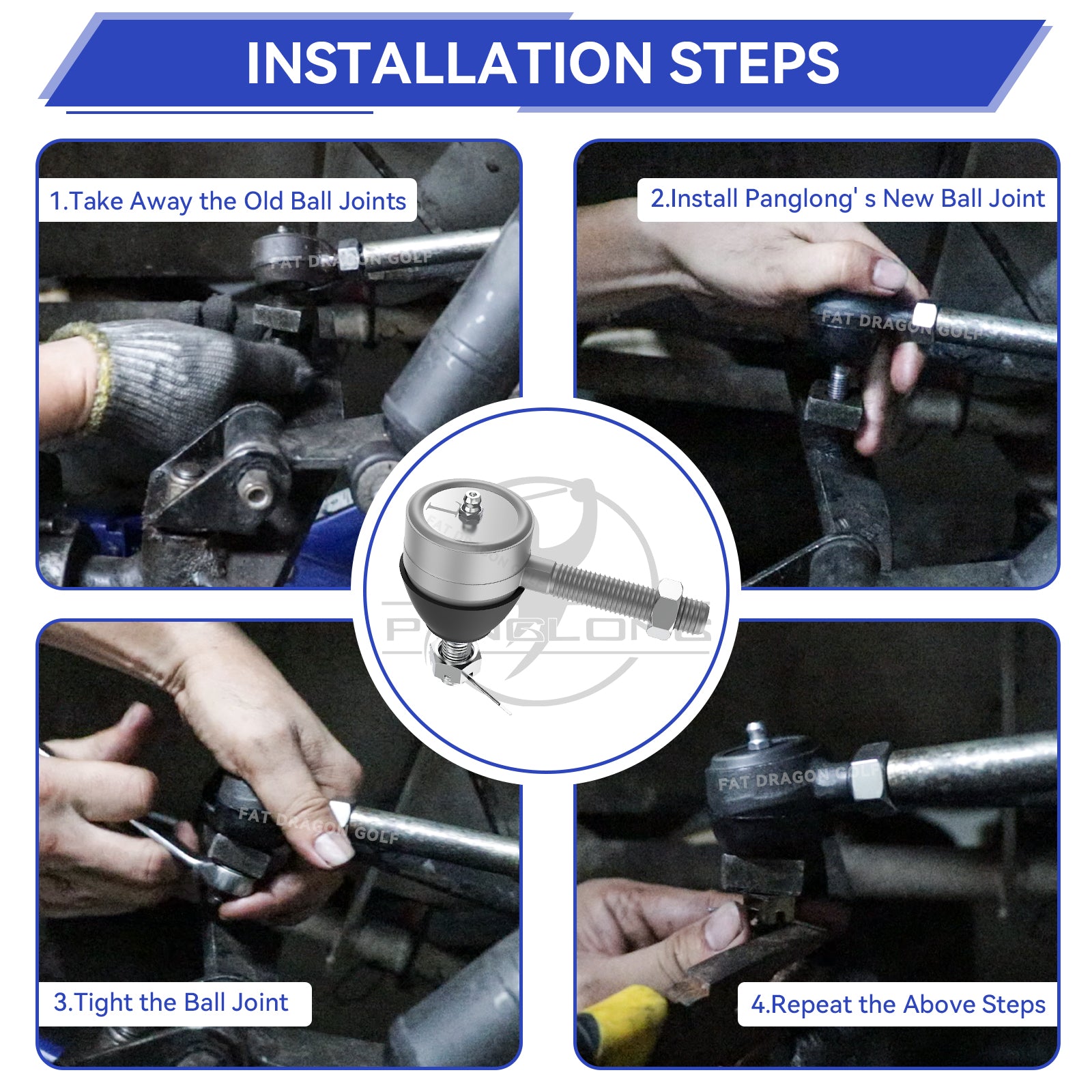 Golf Cart Ball Joint Kit-Club Car DS Tie Rod End Set of 3, Club Car DS Tie Rod End with Grease Fitting |Drive-up