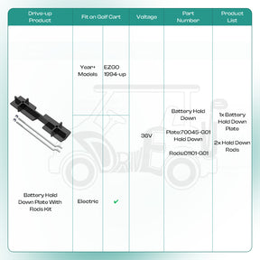 Golf Cart Battery Hold Down Plate with rods kit for EZGO 1994-up (1 Pcs) |Drive-up