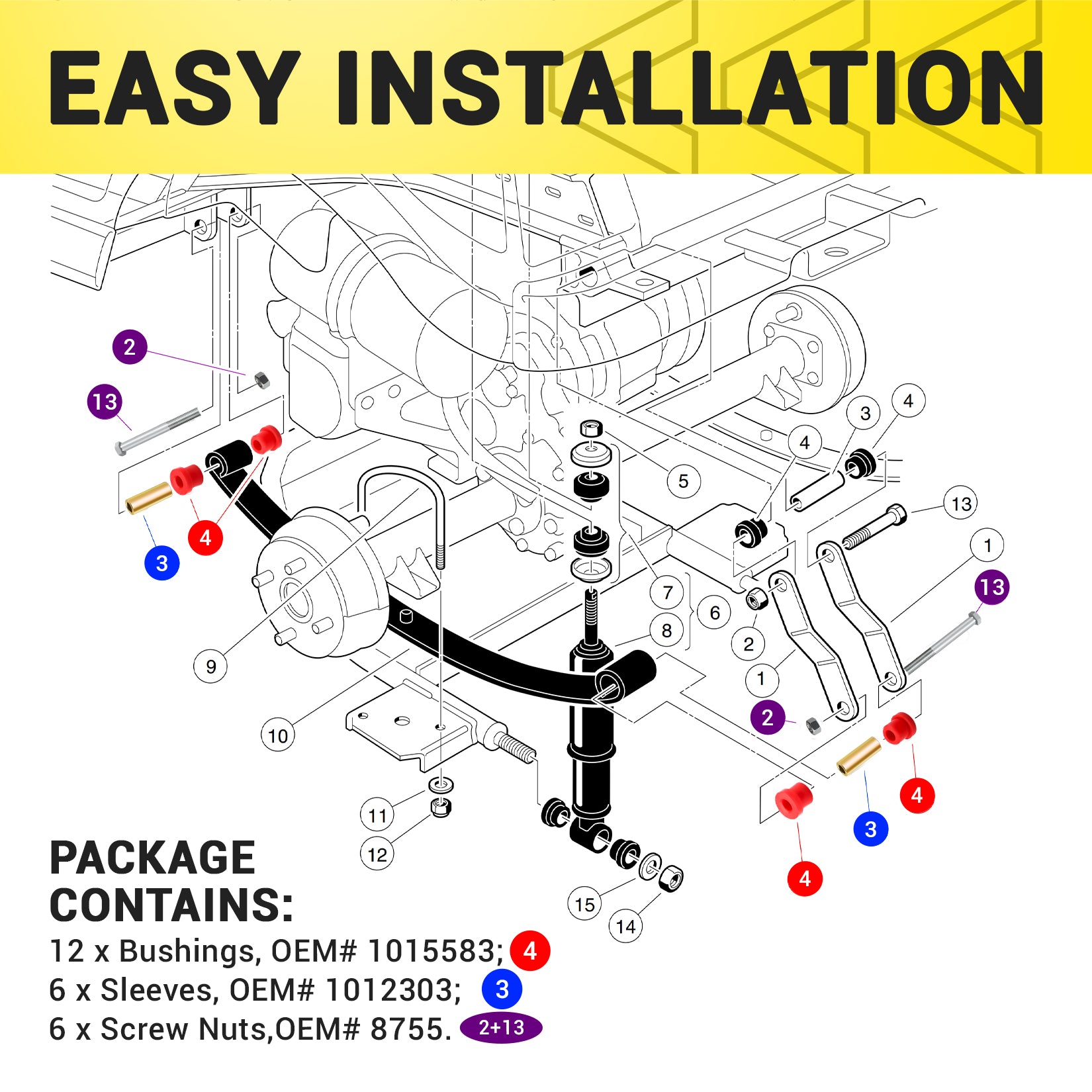 Golf Cart Bushings Kit for Club Car DS 1992-Up - RED | Drive-up