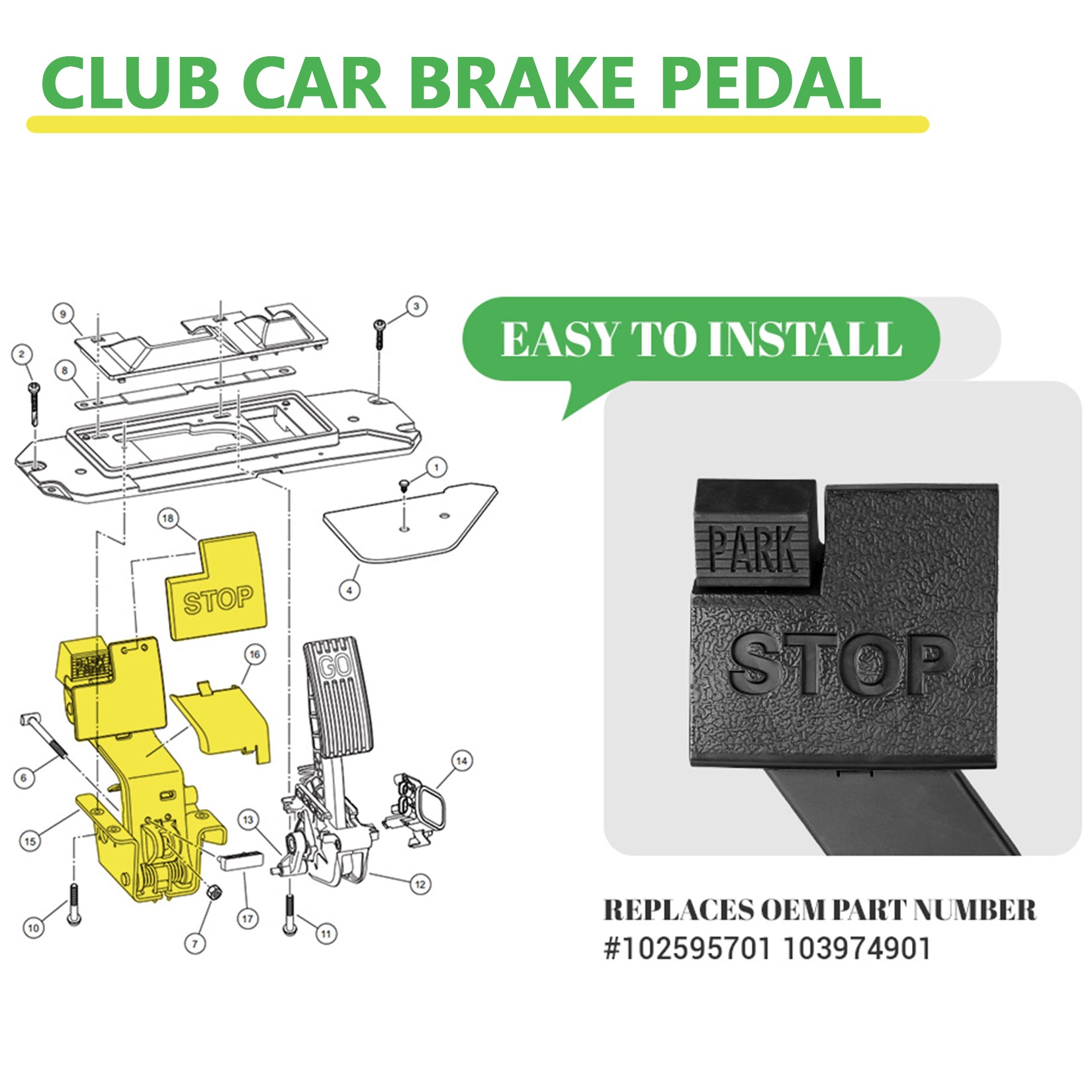 Drive-up Brake Pedal Assembly for Club Car 2nd Gen Golf Carts | Drive-up