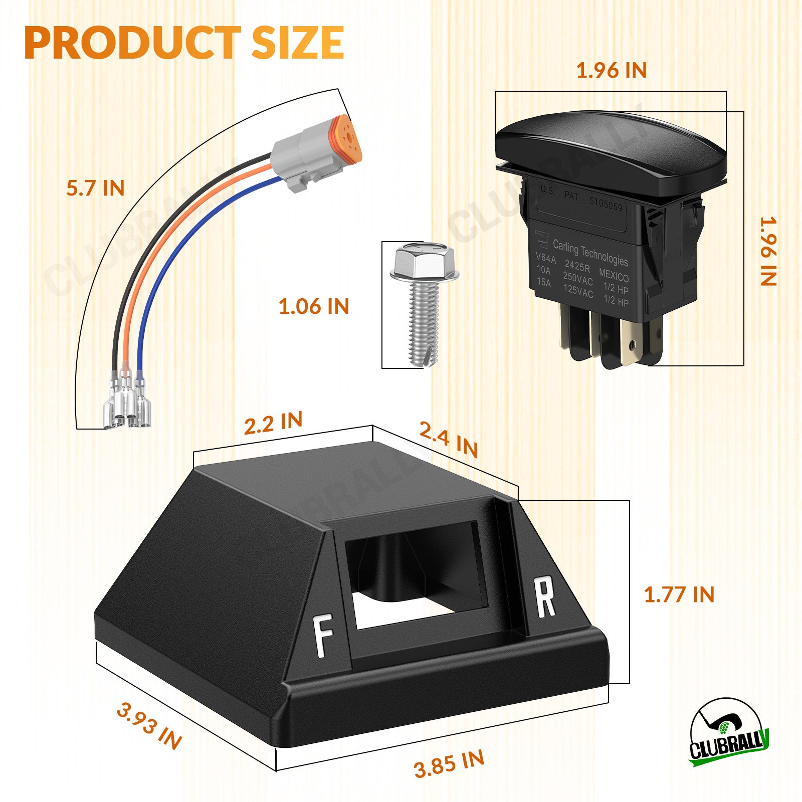 Golf Cart Forward Reverse Rocker Switch with Housing & Wire Kit, Fit for 1996-2015 Electric Club Car DS |Drive-up
