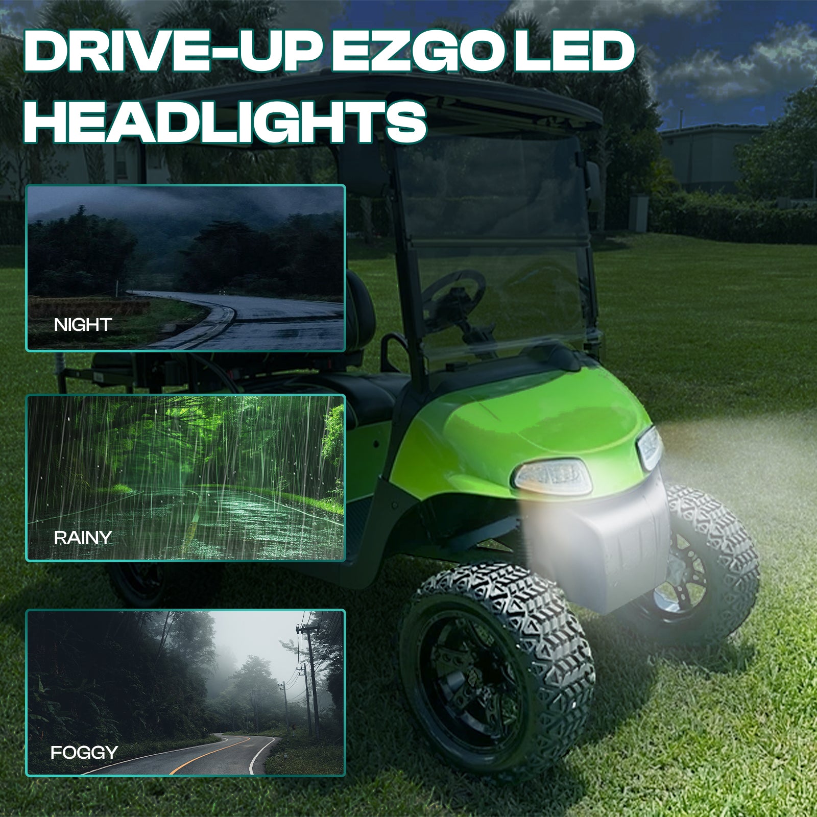 Golf Cart LED Headlights For EZGO RXV 2008-2015 G&E Models, OEM 607439-1, 607438-1 |Drive-up